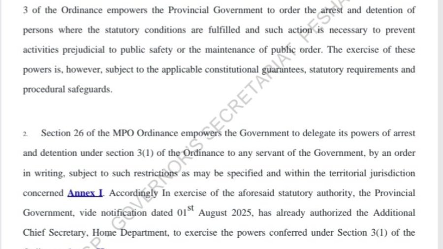 KP Deputy Commissioners Granted Detention Powers Under MPO Ordinance