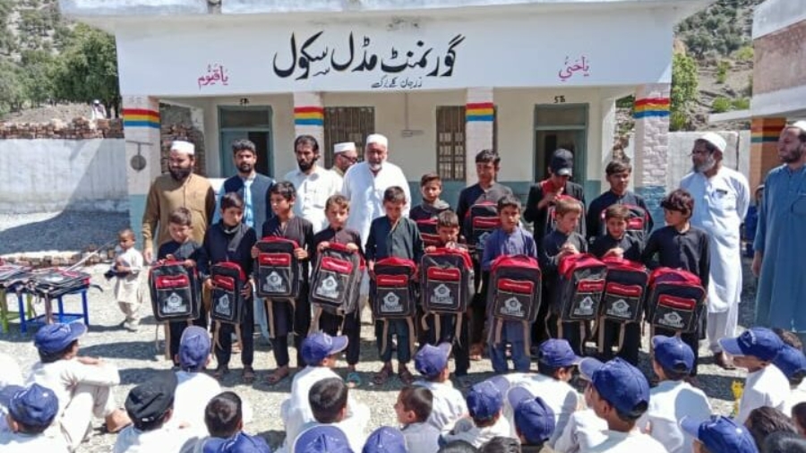 Distribution of school bags under the auspices of the teachers organization Lindi Kotal