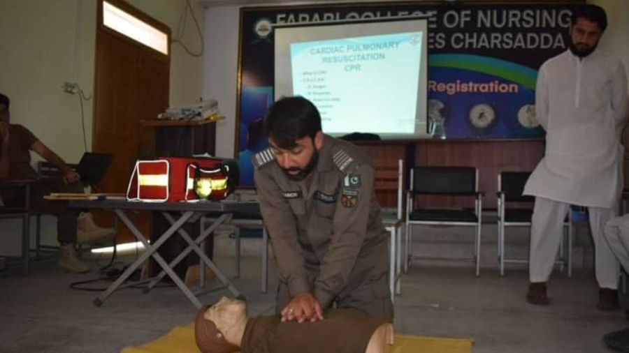 one-day first aid session for the students of Farabi College of Nursing and Health Sciences, Charsadda