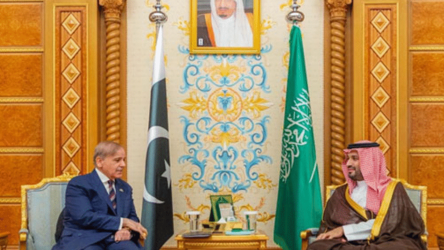 Pakistani Prime Minister Shahbaz Sharif meets Saudi Crown Prince Mohammed bin Salman in Saudi Arabia