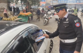 Peshawar City Traffic Police continue their awareness campaign on traffic laws.