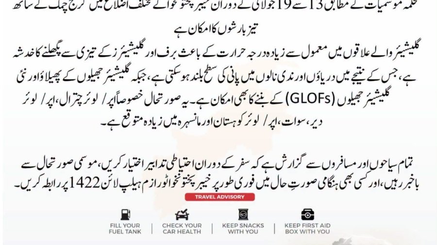 Khyber Pakhtunkhwa: Heavy rains with thunderstorms expected from July 13 to 19