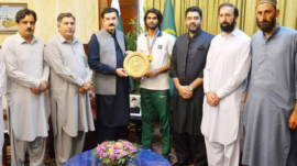 Governor Khyber Pakhtunkhwa meets Taekwondo Championship gold medalist Ehsanullah Mehsud