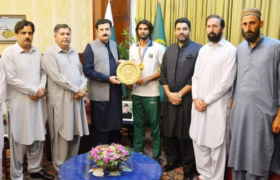Governor Khyber Pakhtunkhwa meets Taekwondo Championship gold medalist Ehsanullah Mehsud