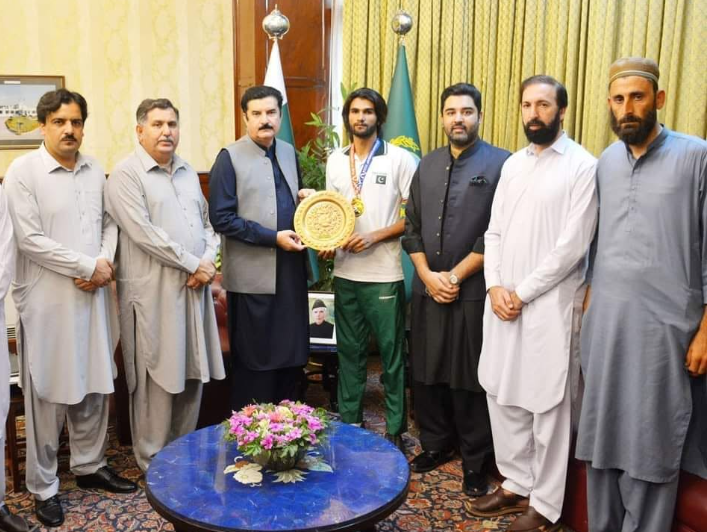 Governor Khyber Pakhtunkhwa meets Taekwondo Championship gold medalist Ehsanullah Mehsud
